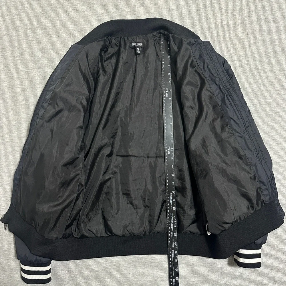 True Religion Black Vertical Quilted Varsity Bomber‎ Jacket 54308-00 Mens Size S